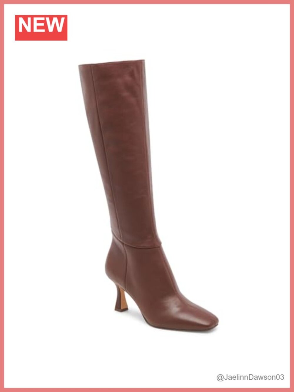 Women Knee High Square Toe Kitten Heel Boots, Side Zipper, Wide Calf, Leather &